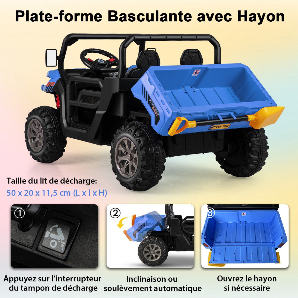 Kids 12V Ride-On Dump Truck, 2-Seater, Remote, Blue