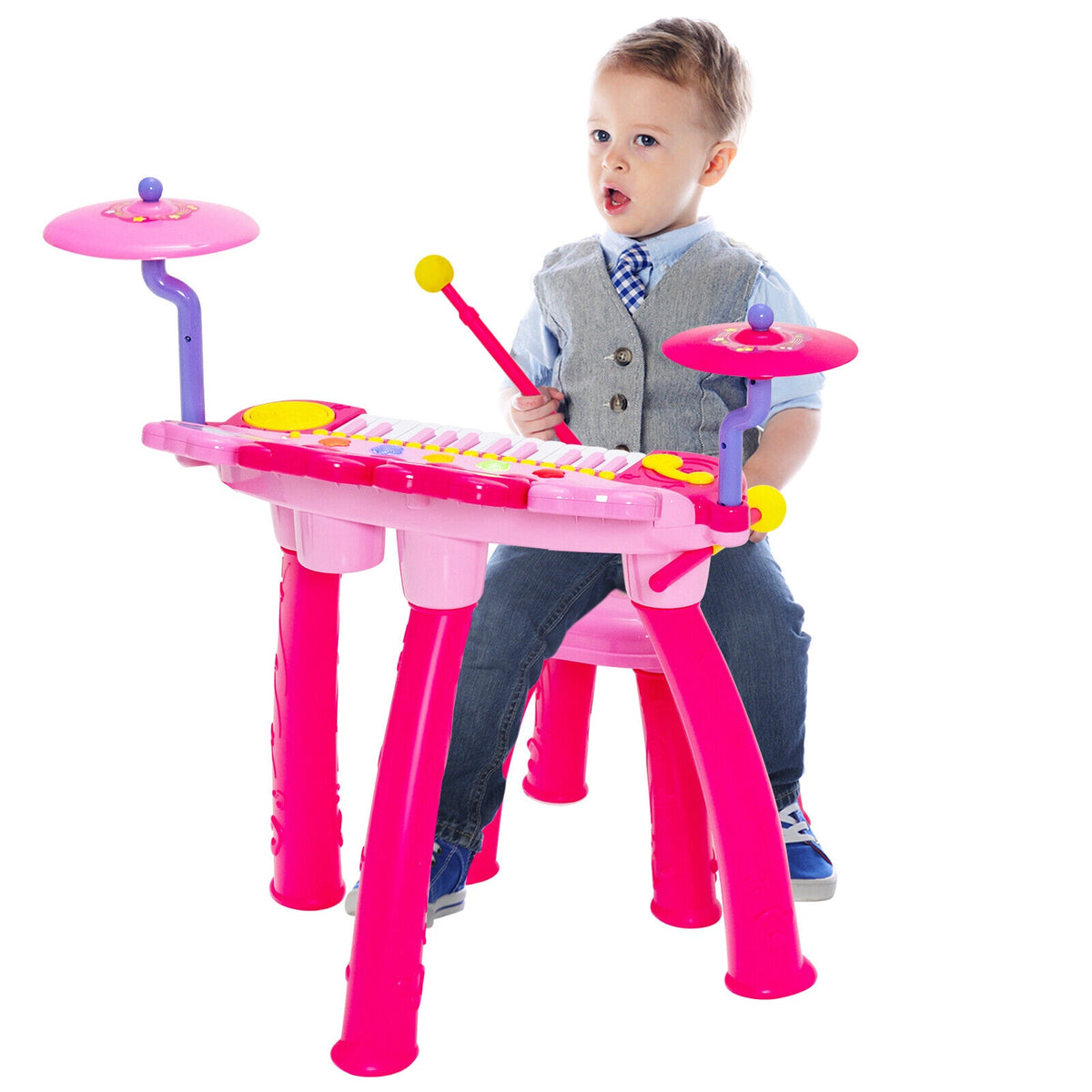 Kids 24-Key Keyboard Drum Set With Mic, MP3, Stool