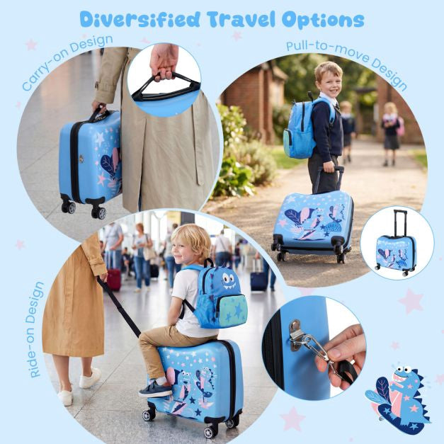 Kids 2-Piece Ride-On Carry-On Luggage Set, Blue