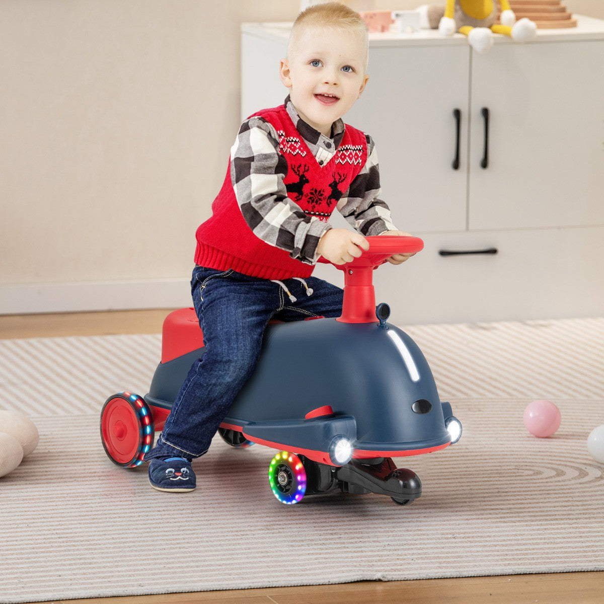 Kids 2-in-1 Electric Wobble Car, Light-Up Wheels, Music
