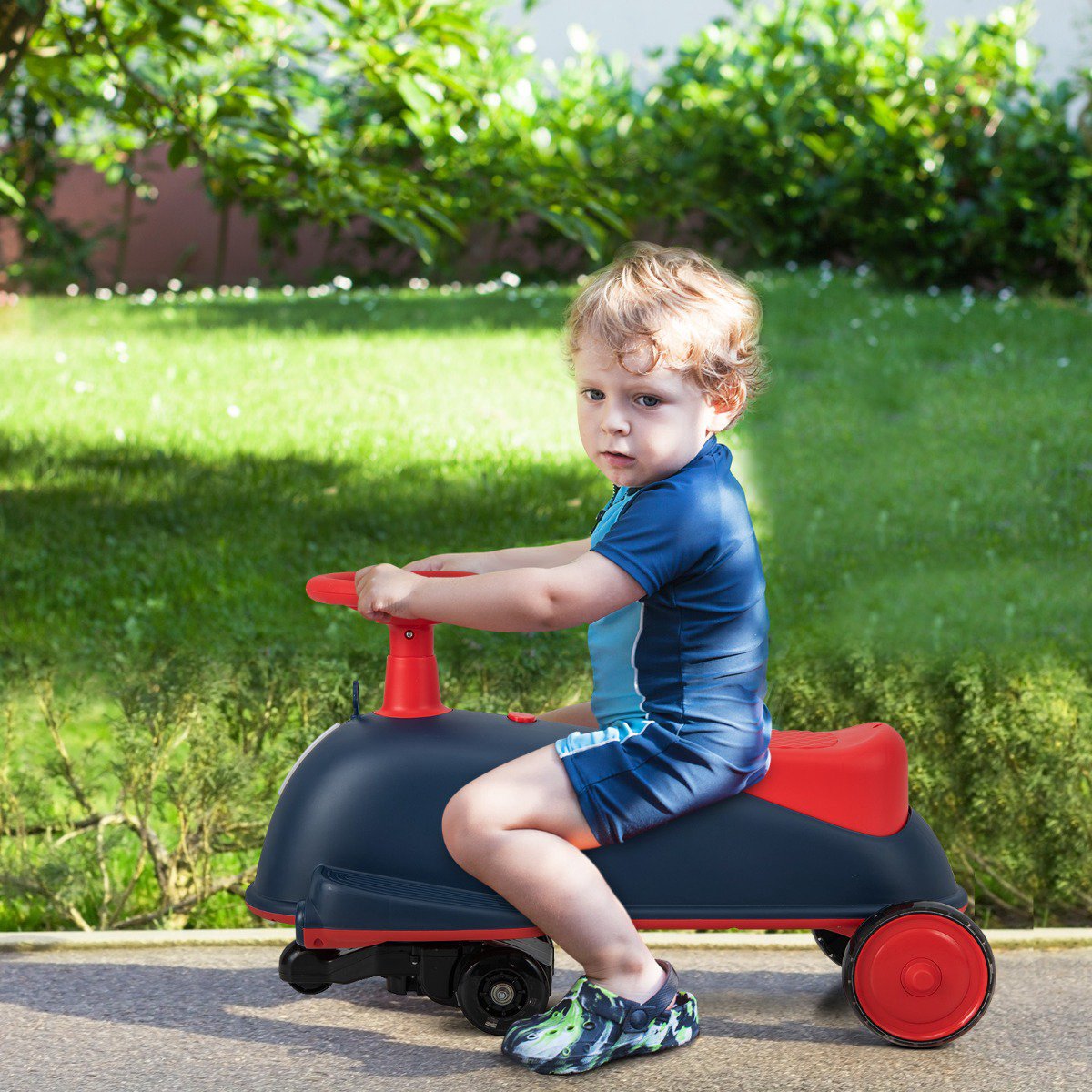Kids 2-in-1 Electric Wobble Car, Light-Up Wheels, Music