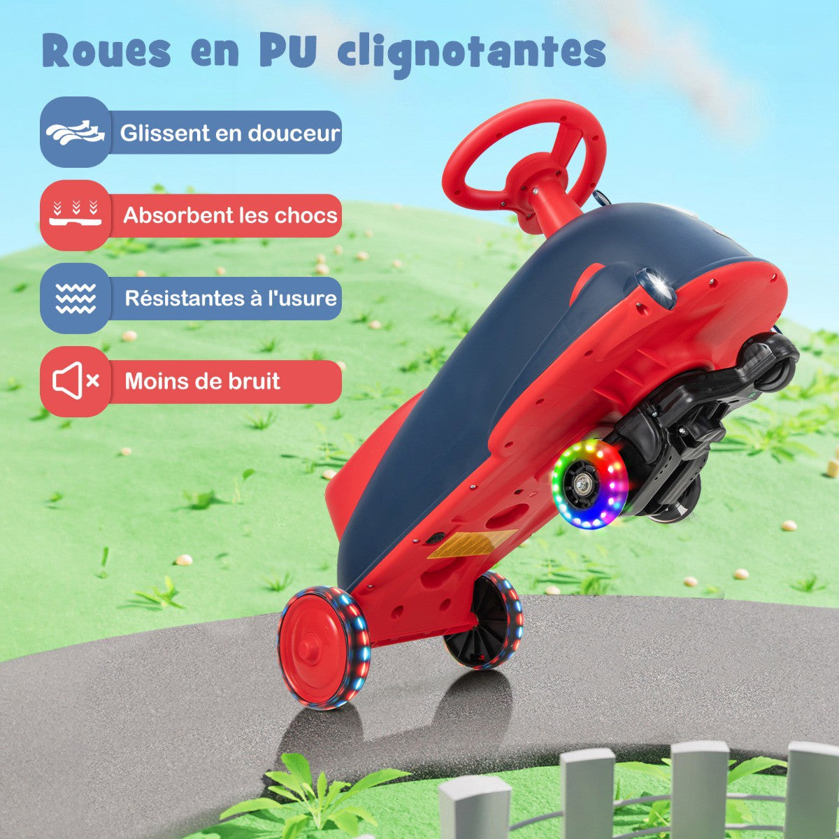 Kids 2-in-1 Electric Wobble Car, Light-Up Wheels, Music