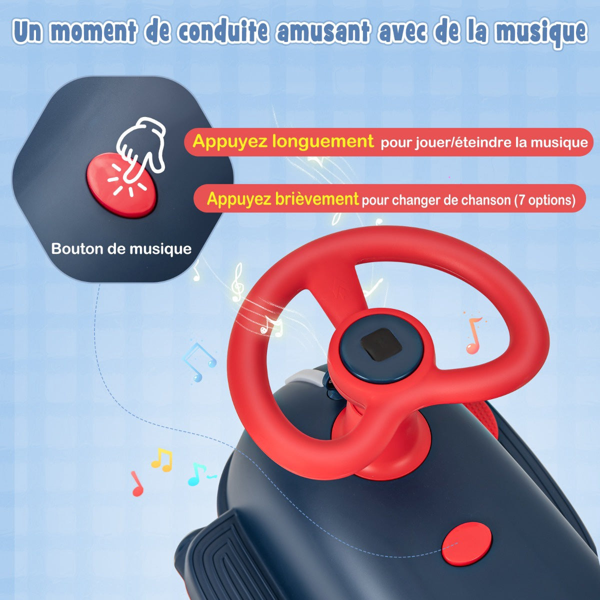 Kids 2-in-1 Electric Wobble Car, Light-Up Wheels, Music