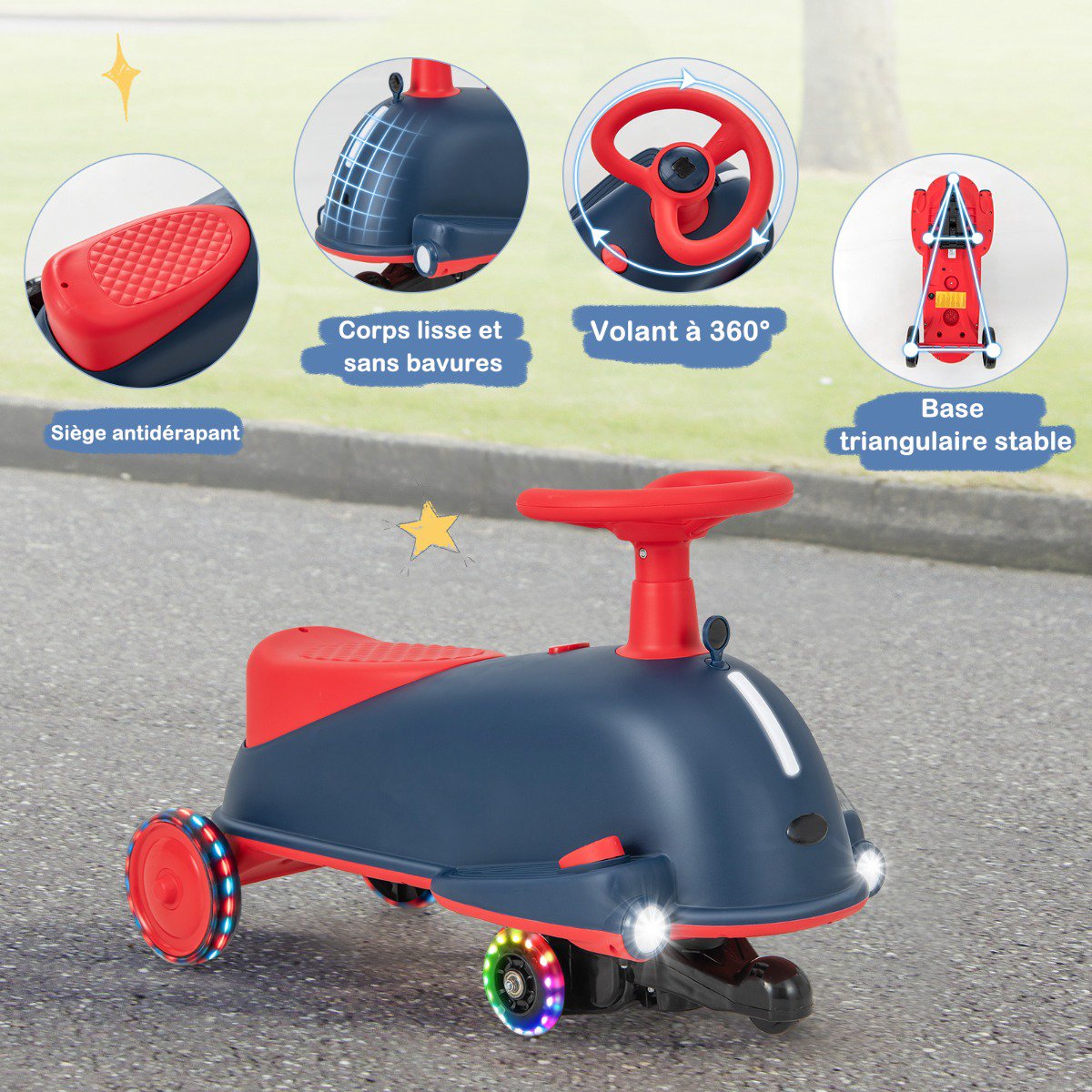 Kids 2-in-1 Electric Wobble Car, Light-Up Wheels, Music