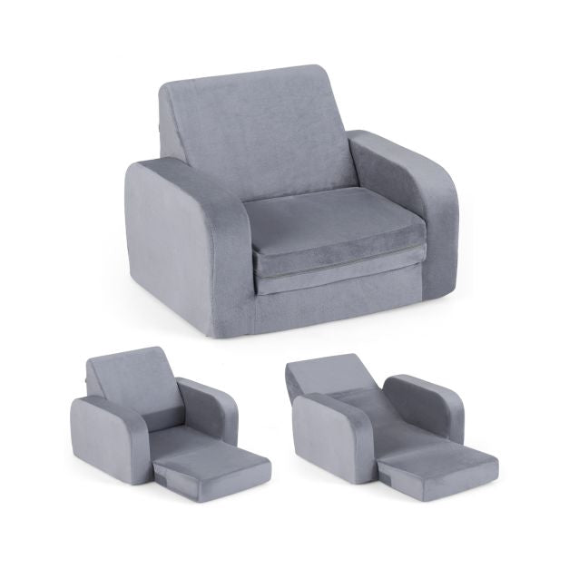 Kids 3-in-1 Convertible Sofa Bed, Velvet, Grey