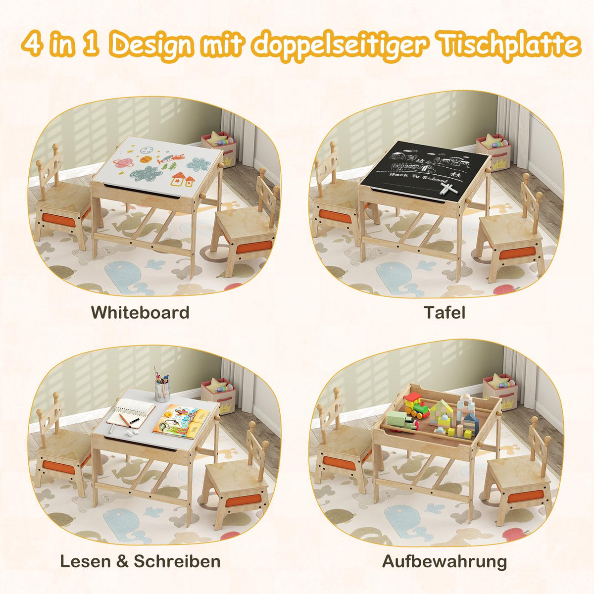 Kids' 4-in-1 Activity Table Set with Robot Chairs