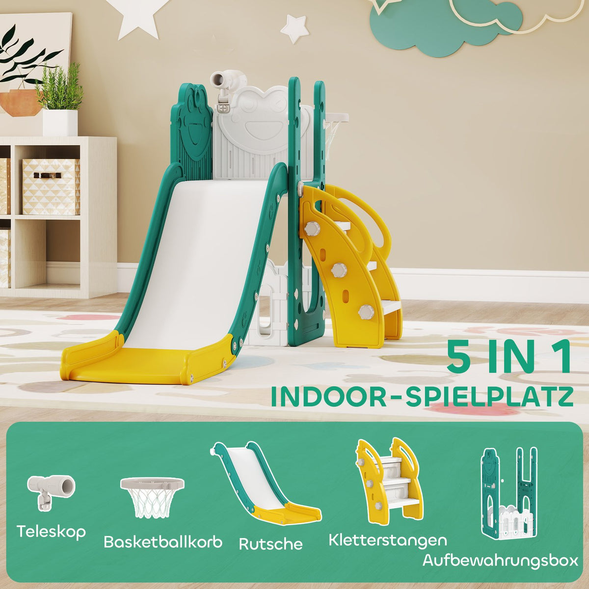 Kids' 5-in-1 Slide Set with Telescope & Basketball Hoop