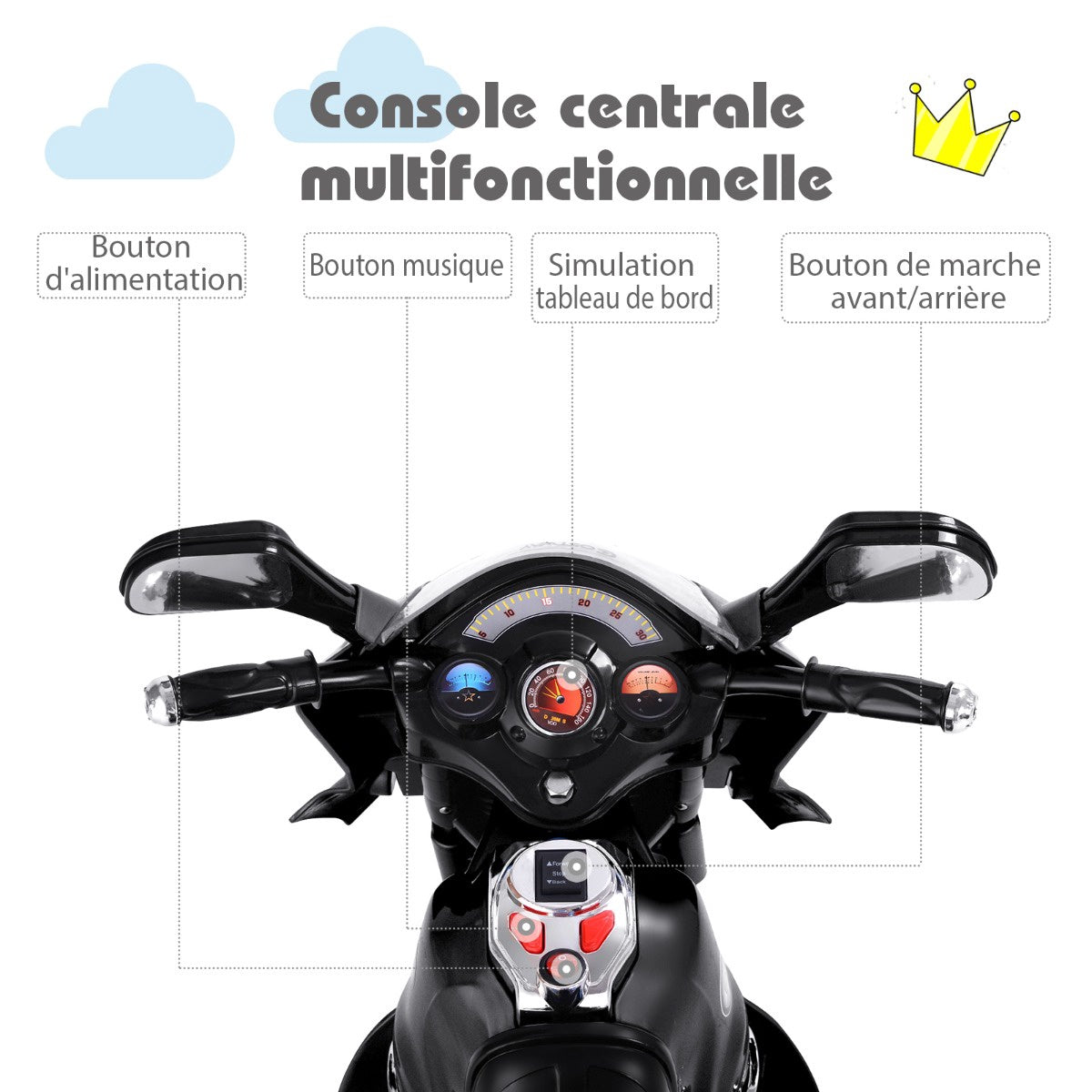 Kids 6V Electric Motorcycle, 3-Wheel, Music, LED