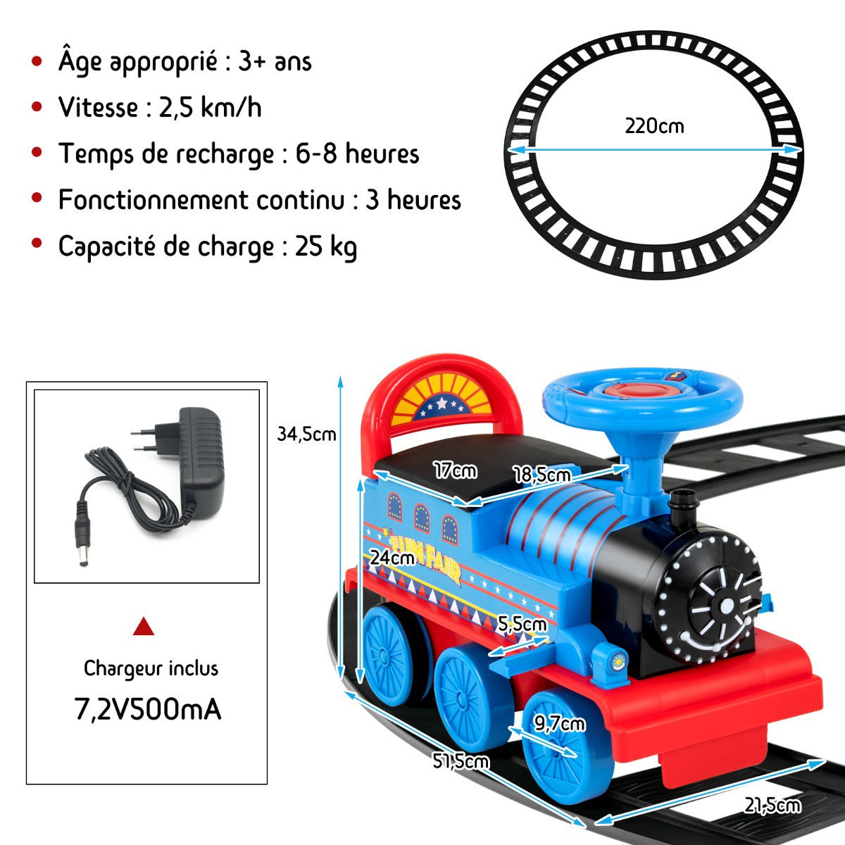 Kids 6V Ride-On Train With 16-Piece Track, Lights, Music