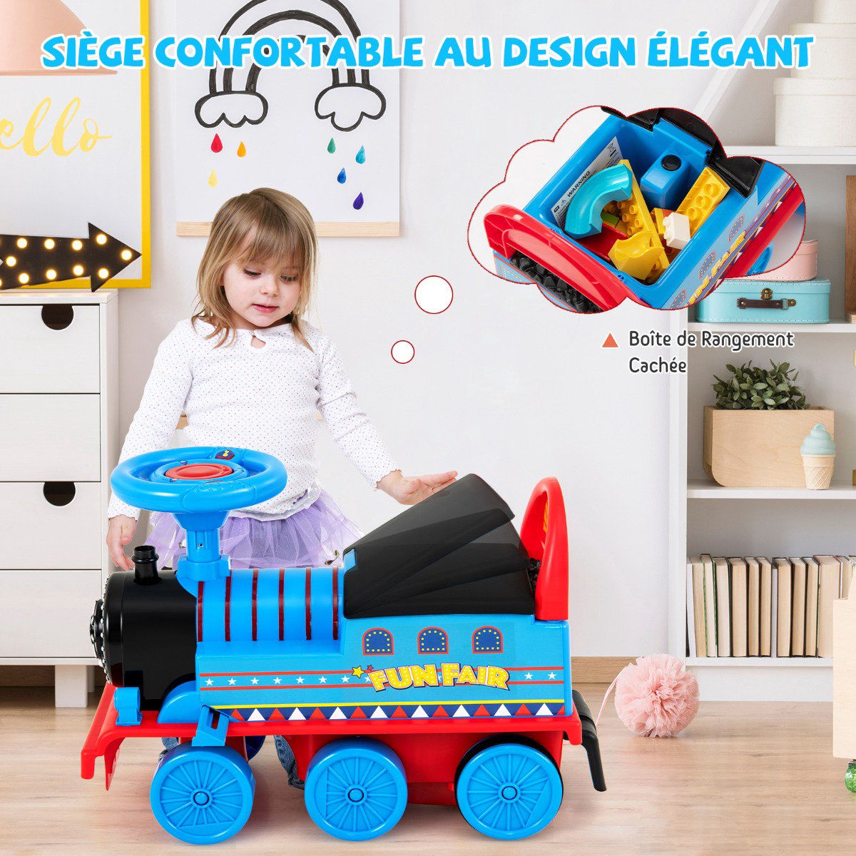 Kids 6V Ride-On Train With 16-Piece Track, Lights, Music