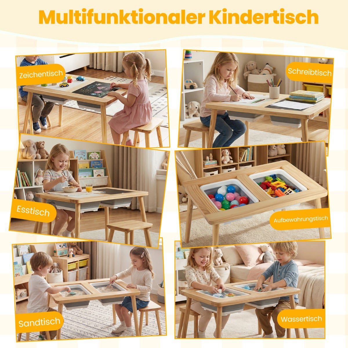 Kids Activity Table with 2 Stools, Dual-Sided Boards