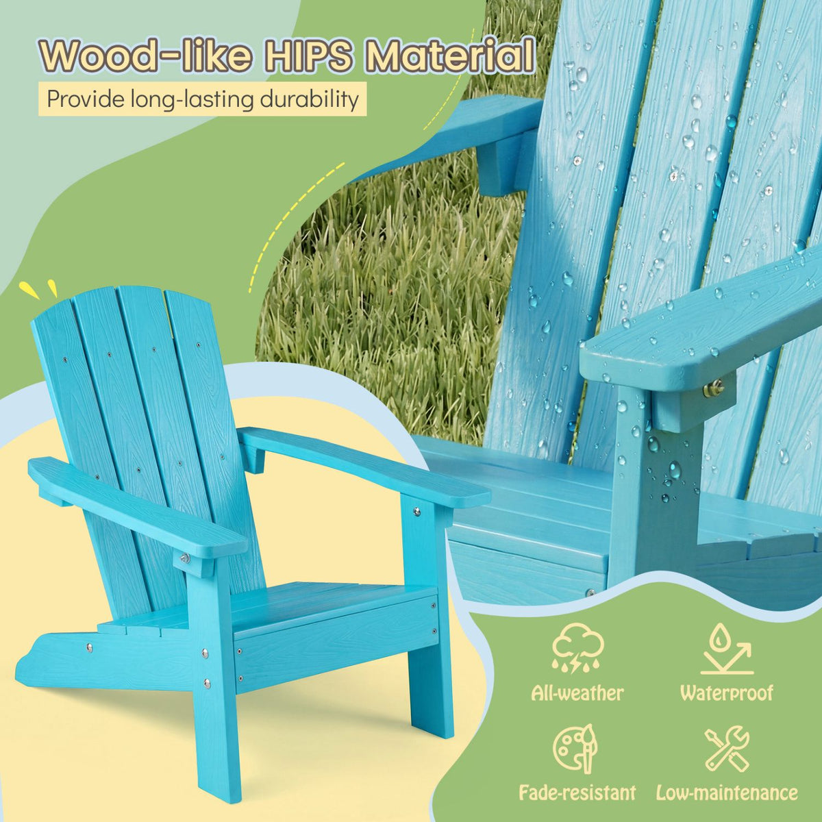 Kids Adirondack Chair, All-Weather HIPS, Turquoise