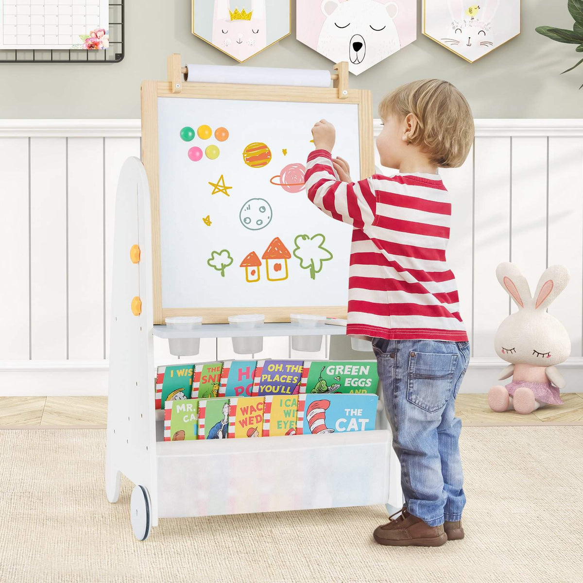 Kids Art Easel With Stool, Adjustable, Magnetic Board