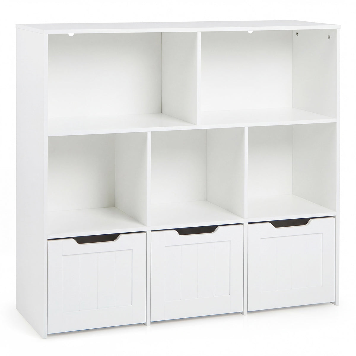 Kids Bookcase Organizer, 5 Cubes, 3 Rolling Drawers, White