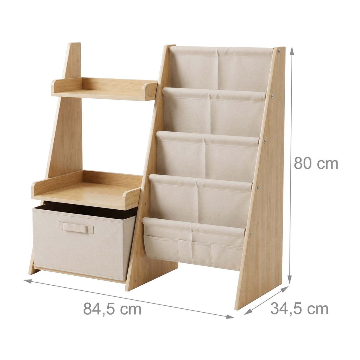 Kids' Bookcase with Fabric Pockets & Removable Box