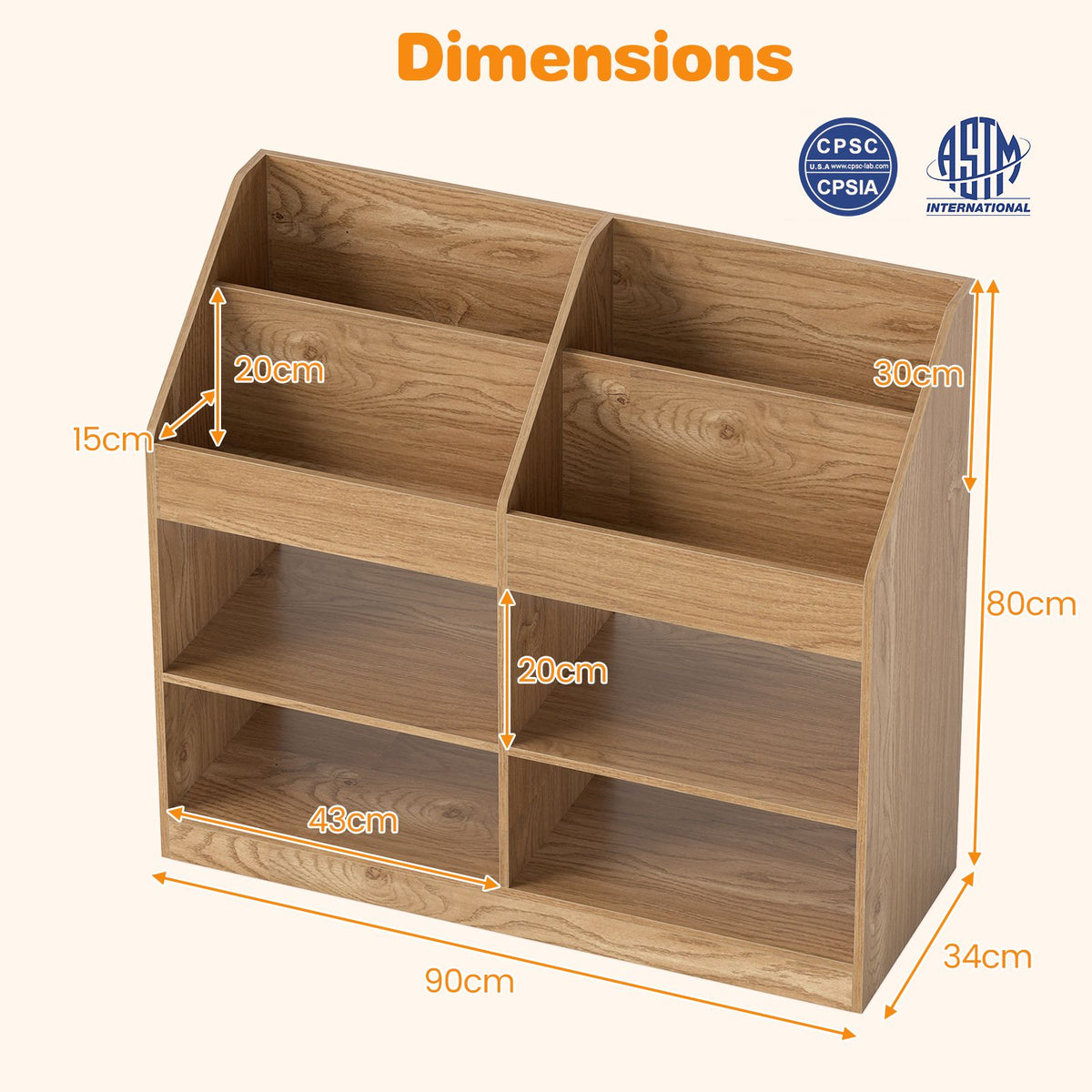 Kids Bookshelf, 3-Tier Display Rack, 4 Compartments