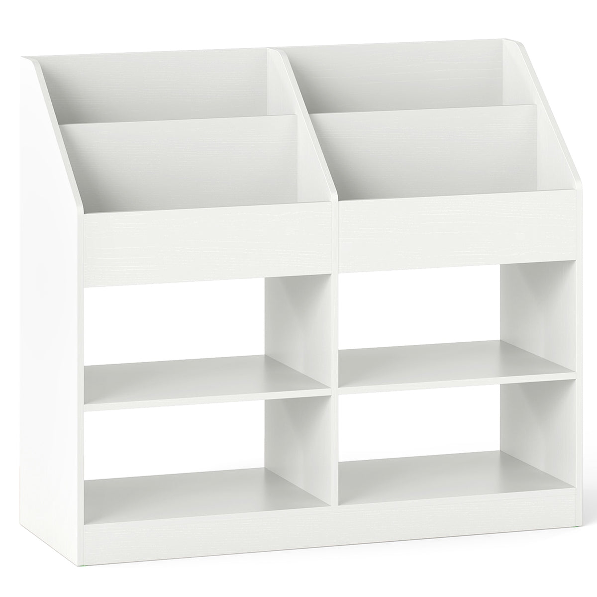 Kids Bookshelf, 3-Tier Display Rack, 4 Compartments, White