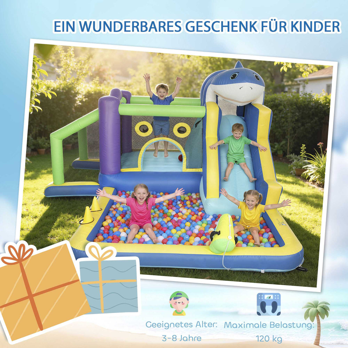 Kids Bounce House with Slide & Water Cannons, 8-in-1 Fun