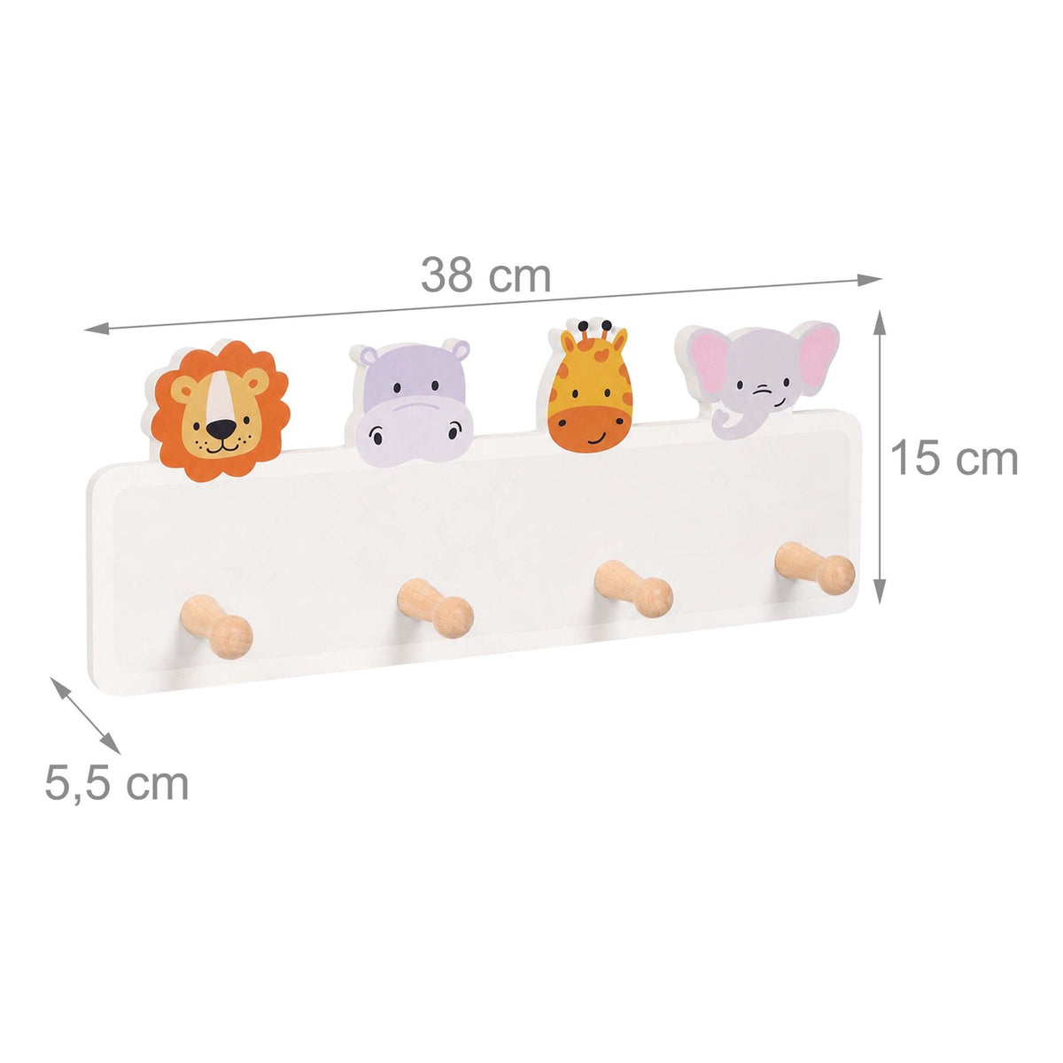 Kids' Coat Rack with 4 Hooks, 15 x 38 cm, MDF & Pine