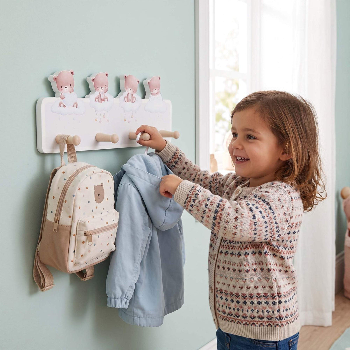 Kids' Coat Rack with 4 Hooks, 15 x 38 cm, MDF & Pine