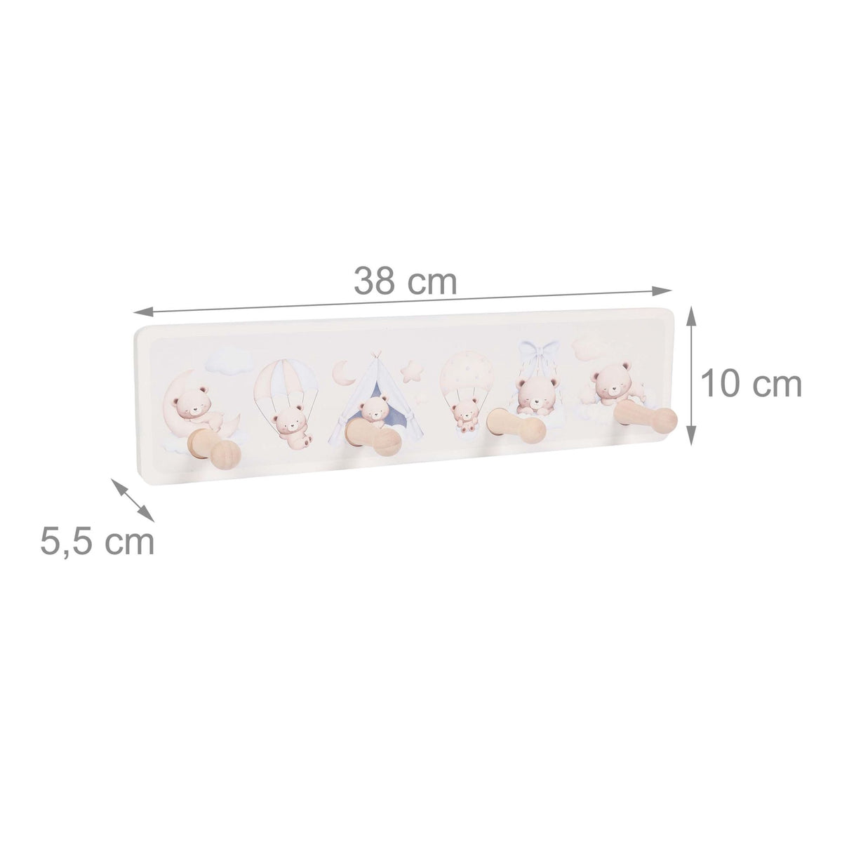 Kids' Coat Rack with 4 Hooks, MDF & Pine, 10x38 cm