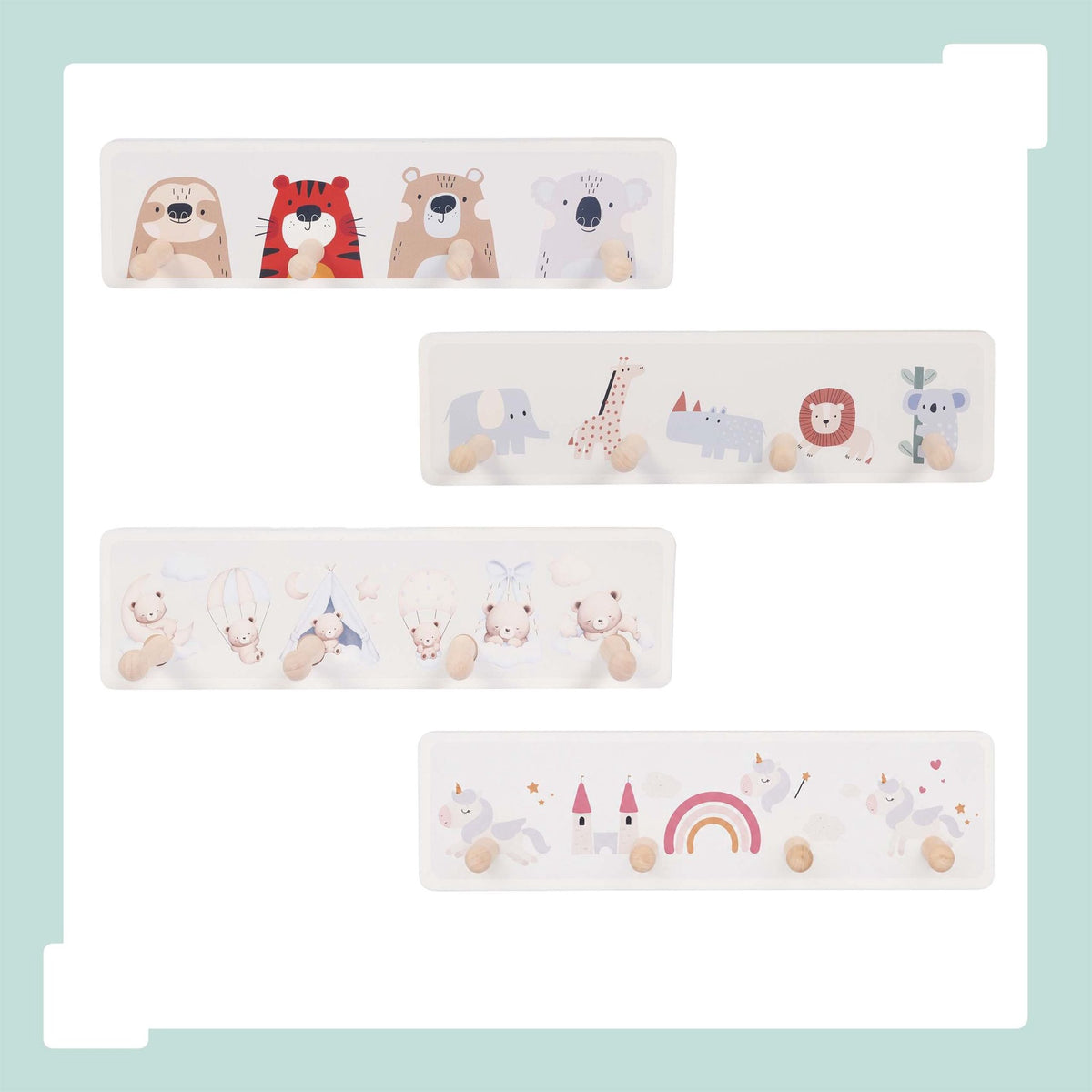 Kids' Coat Rack with 4 Hooks, MDF & Pine, 10x38 cm