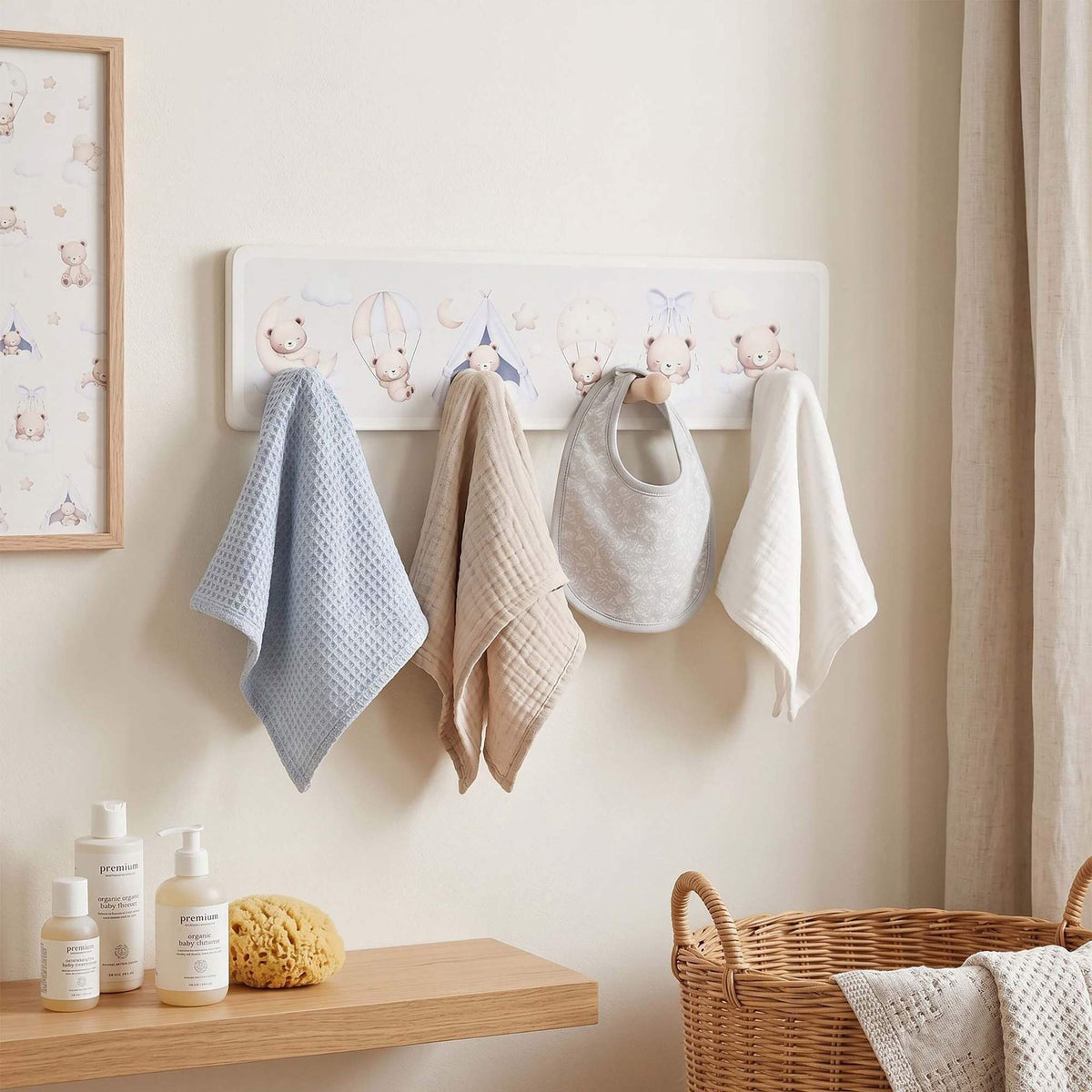 Kids' Coat Rack with 4 Hooks, MDF & Pine, 10x38 cm