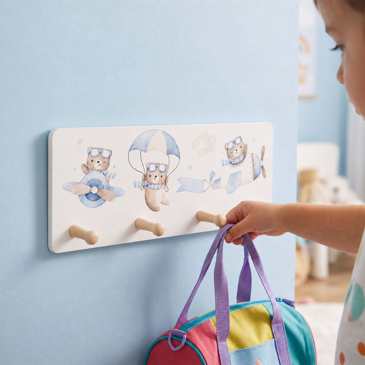 Kids' Coat Rack with 4 Hooks, MDF & Pine, 20x40 cm
