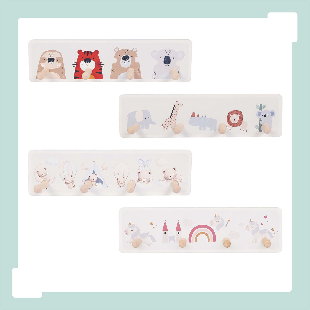 Kids' Coat Rack with 4 Hooks, MDF and Pine, 10x38 cm