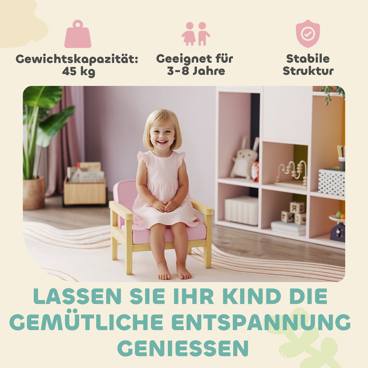 Kids Corduroy Chair, Foam, Wood Legs, 3-8 Years, Pink