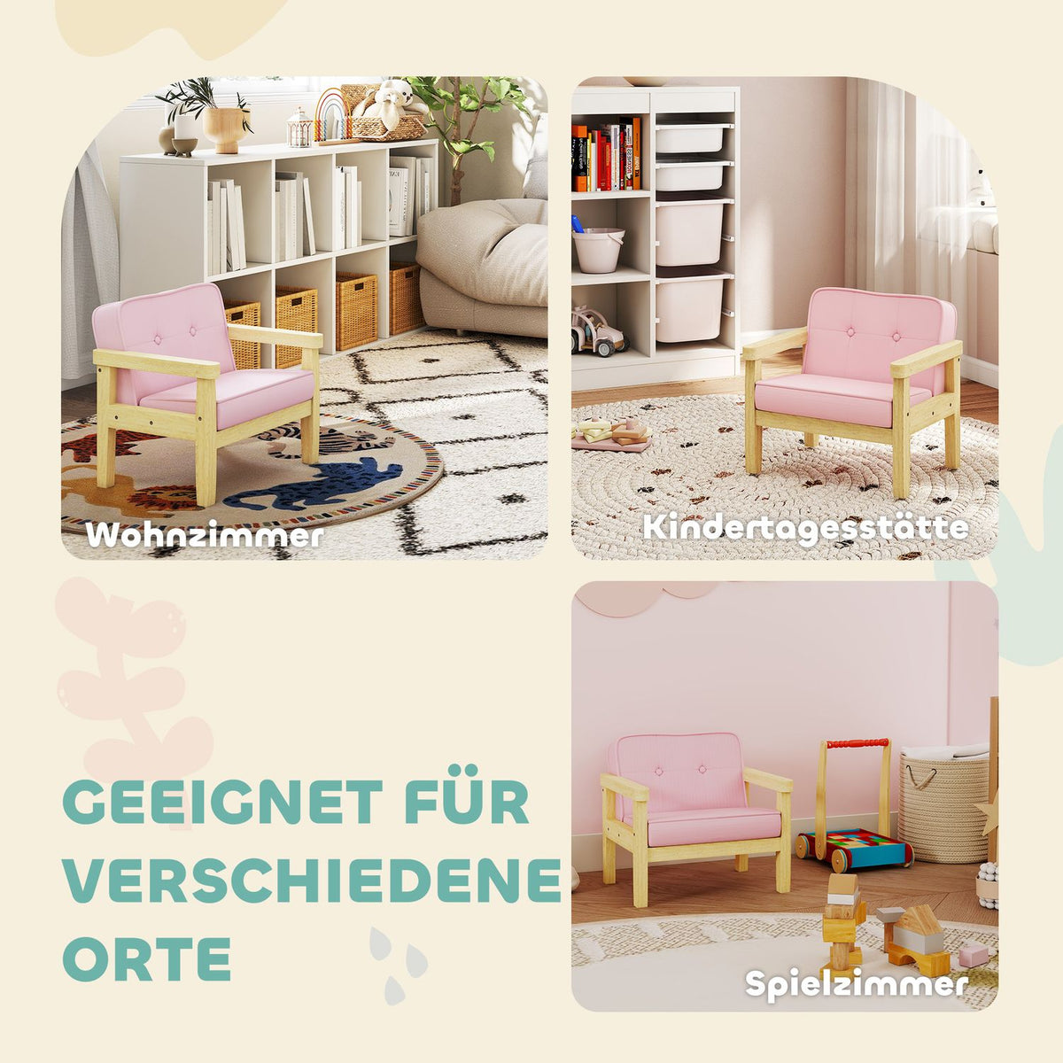 Kids Corduroy Chair, Foam, Wood Legs, 3-8 Years, Pink