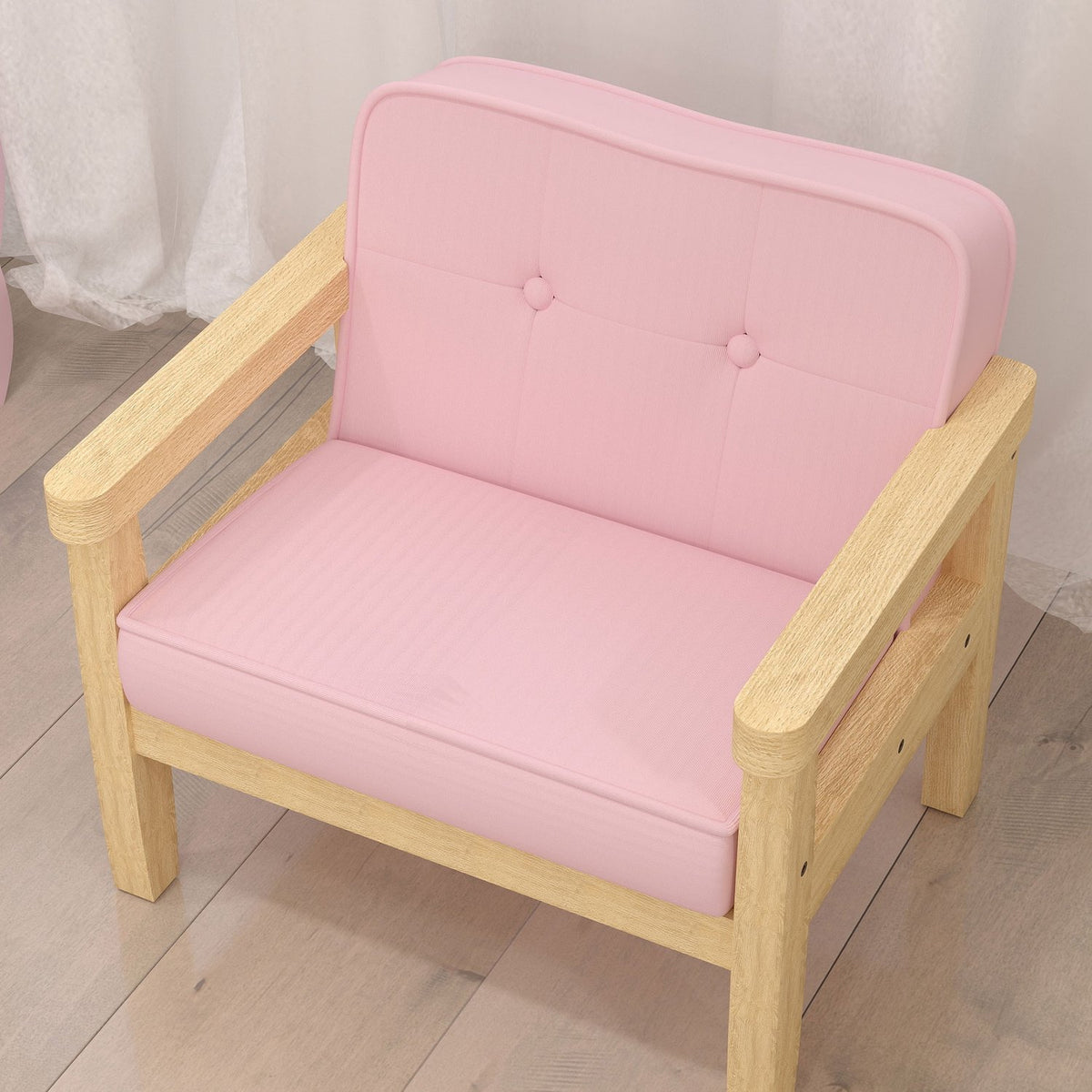 Kids Corduroy Chair, Foam, Wood Legs, 3-8 Years, Pink