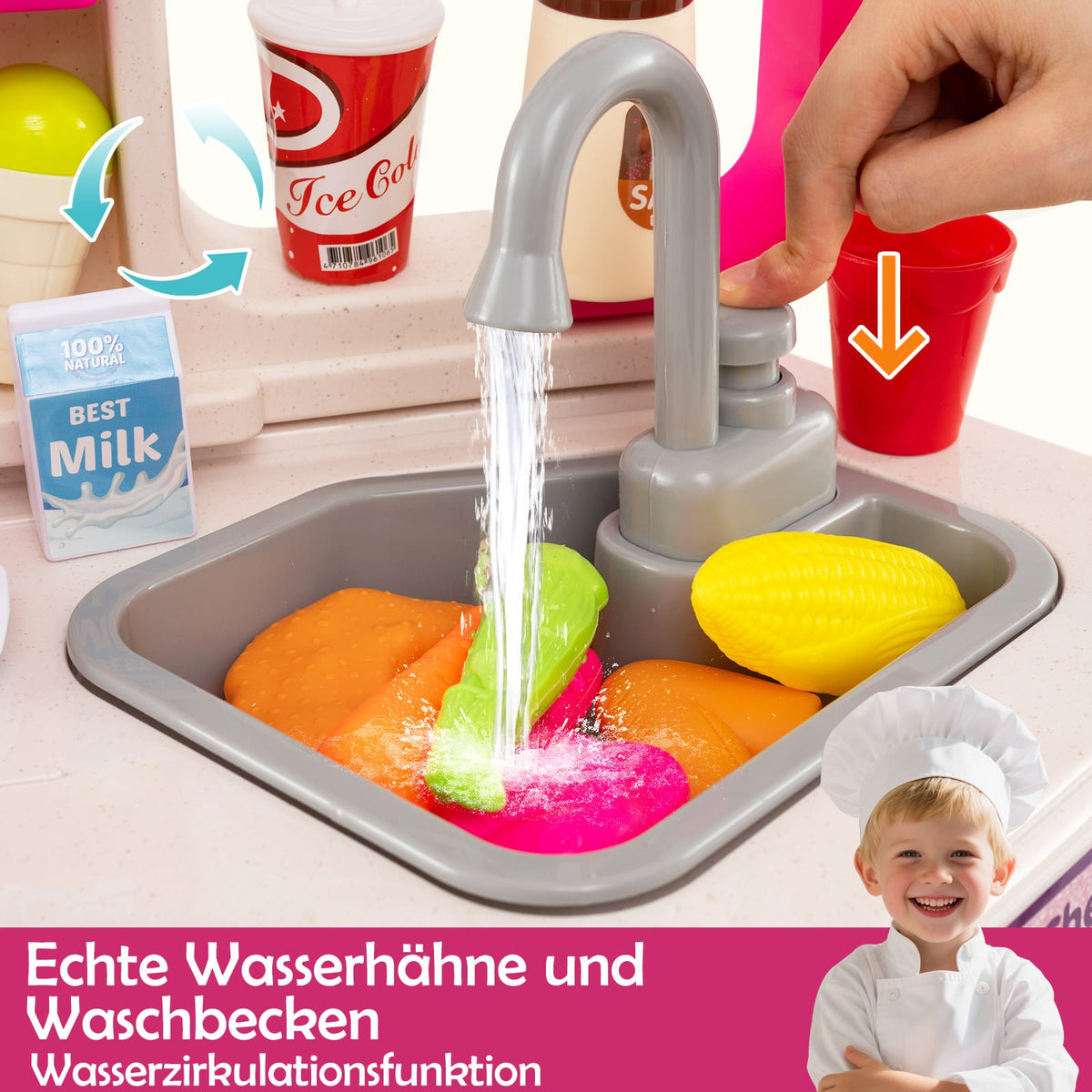 Kids' Corner Kitchen Set with Lights, Sounds & 75 Accessories