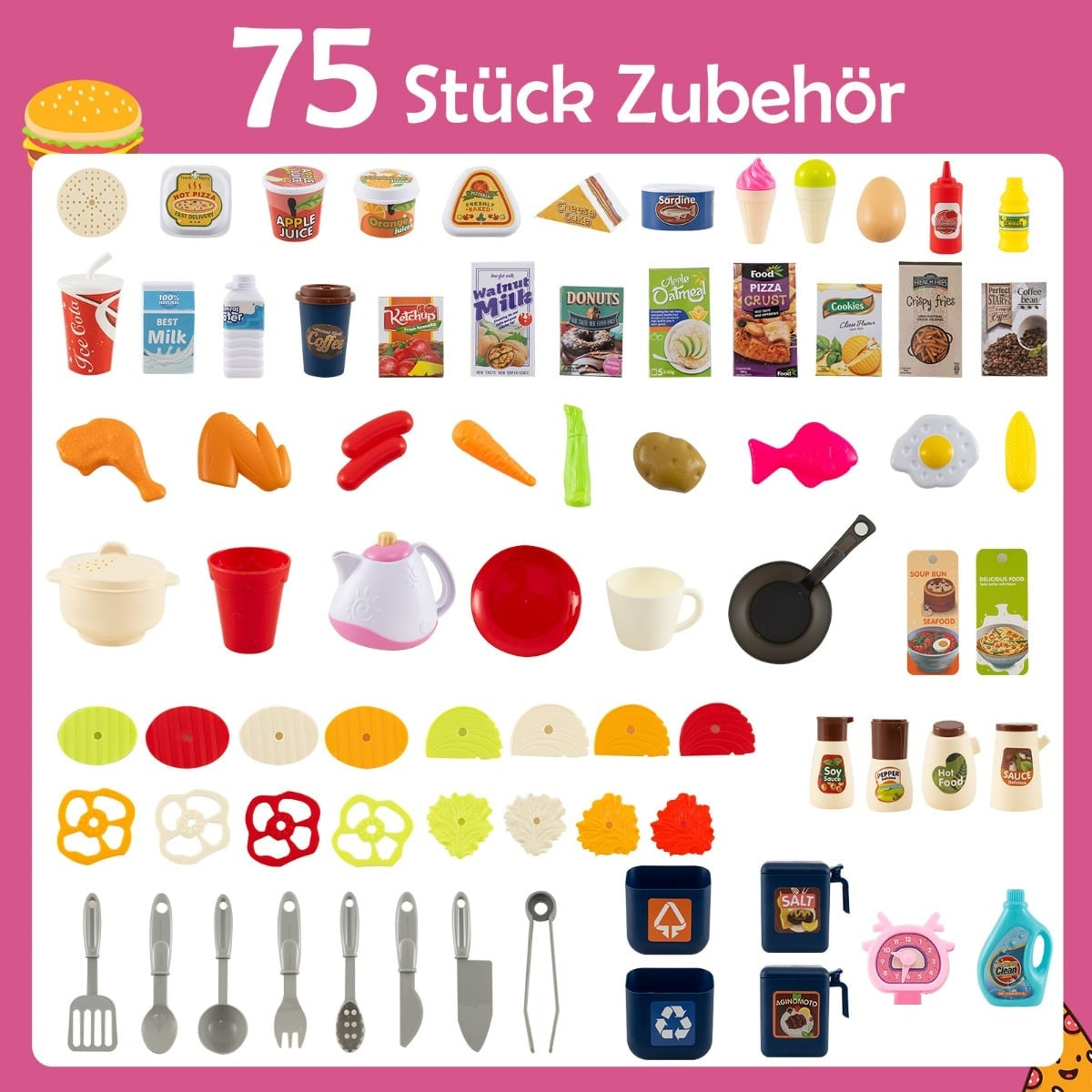 Kids' Corner Kitchen Set with Lights, Sounds & 75 Accessories
