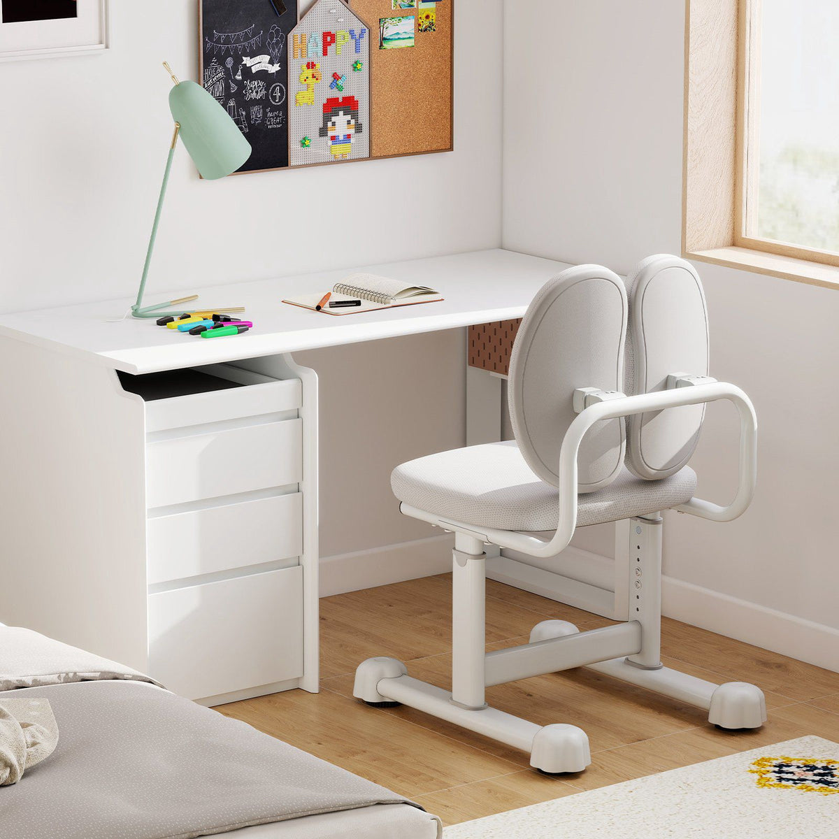 Kids Desk Chair – Adjustable Height, Dual Lumbar, Grey