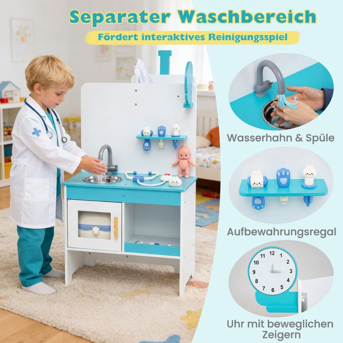 Kids Doctor Playset with 27 Accessories, Blue