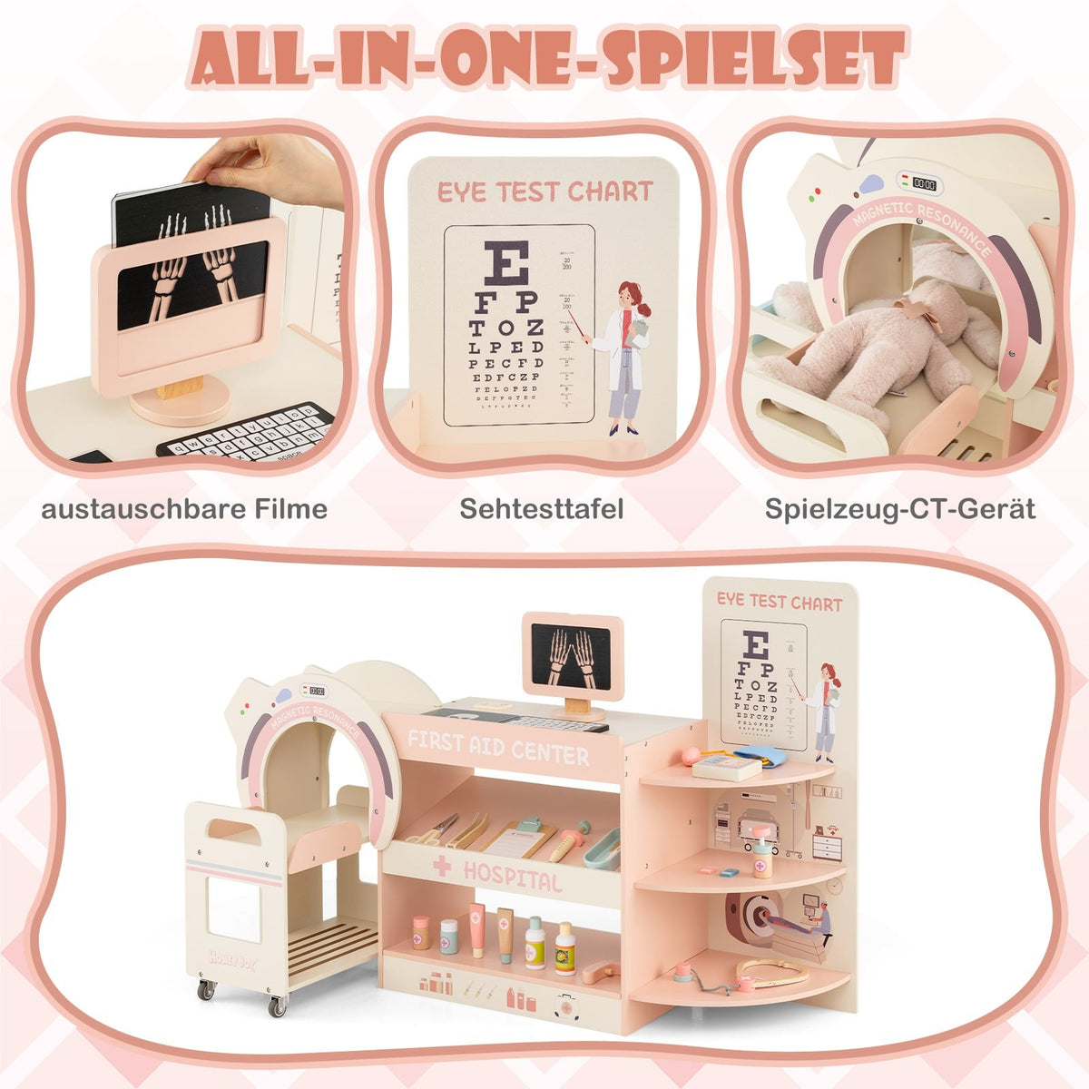 Kids Doctor Playset with Eye Chart & CT Scanner – Pink