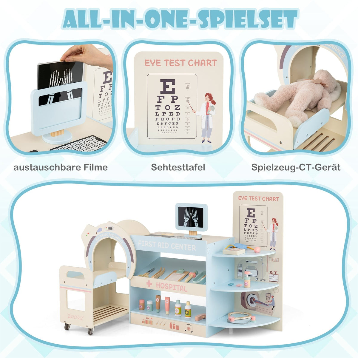 Kids Doctor Playset with Eye Chart & Toy CT Scanner