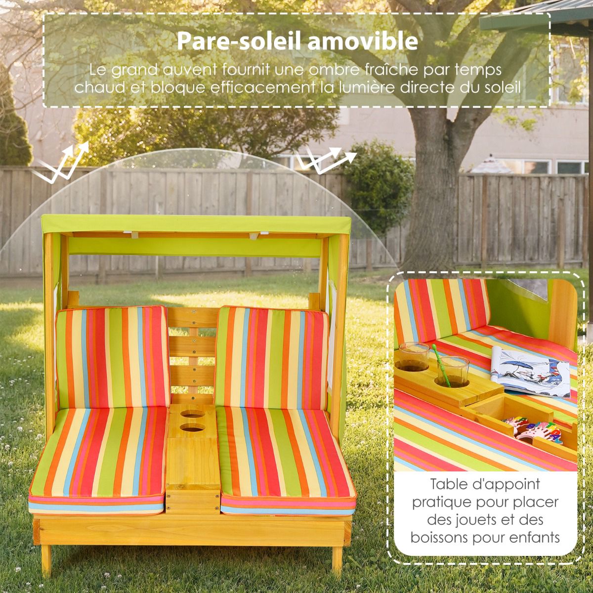 Kids Double Chaise Lounge Chair – Canopy, Cup Holders
