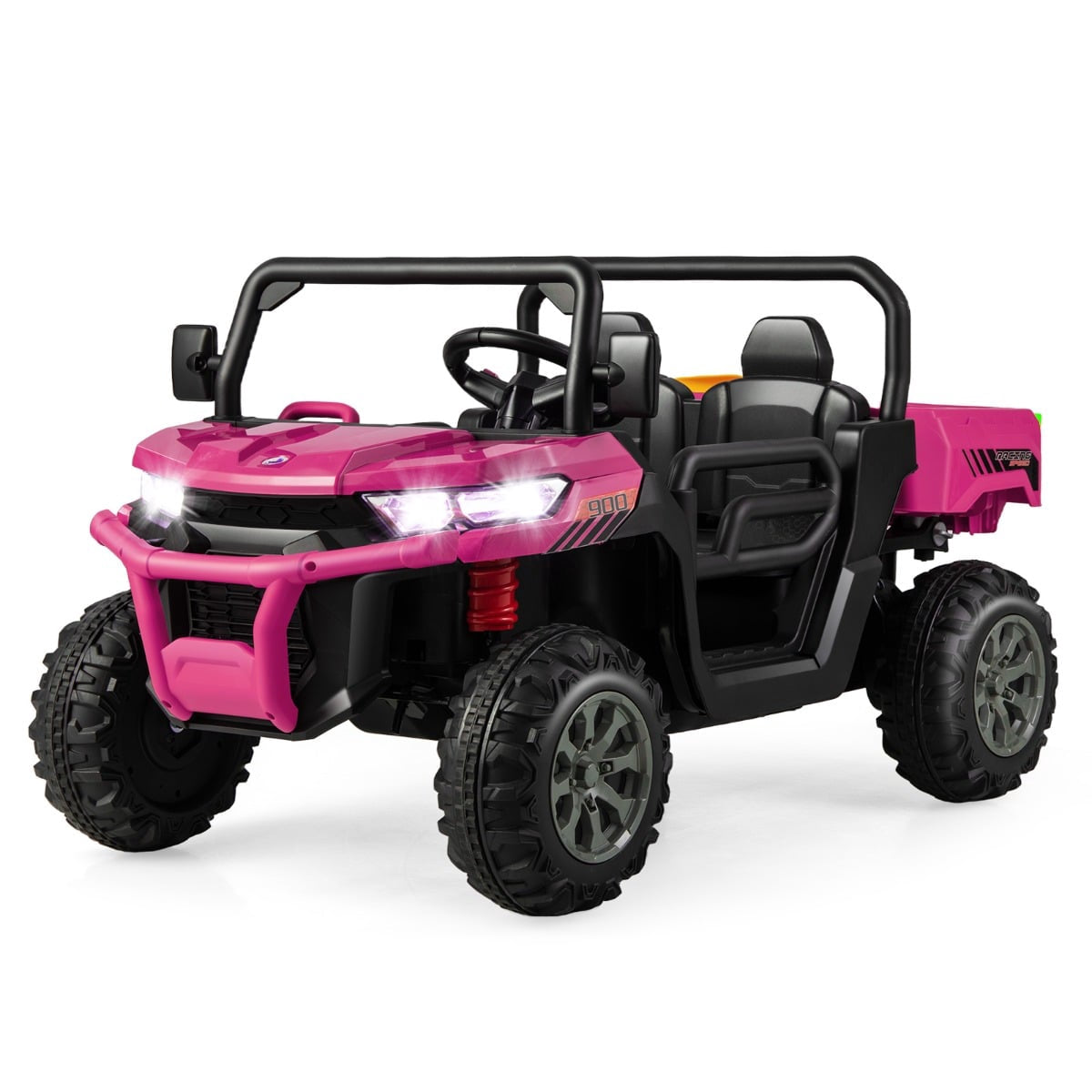 Kids Dump Truck with Remote, 2 Seats, Pink, 12V Battery