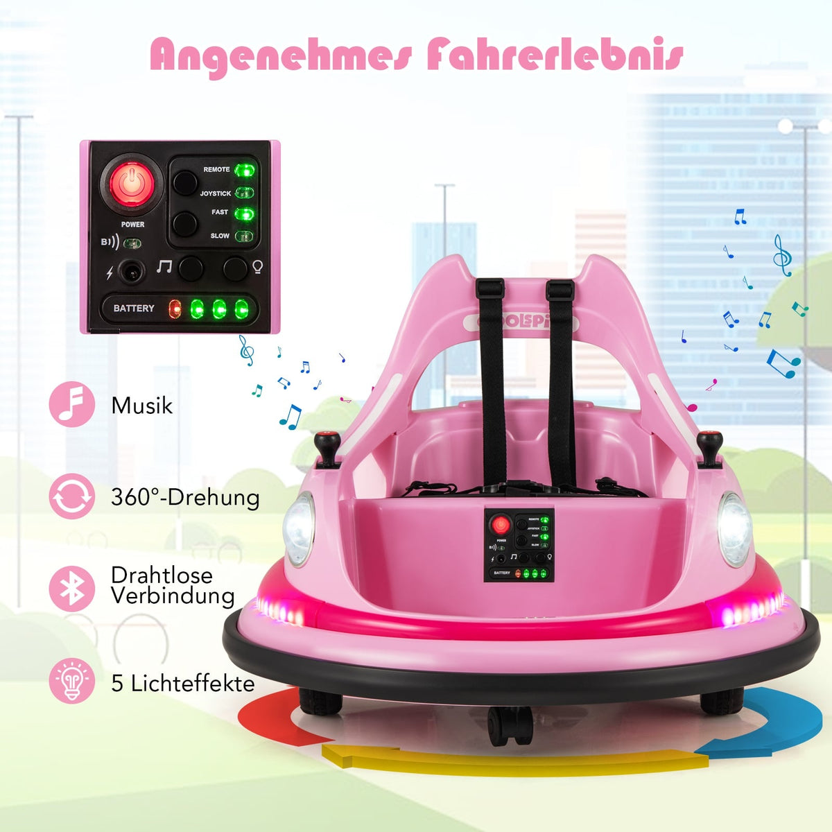 Kids Electric Bumper Car 12V, Remote & Joysticks, Pink