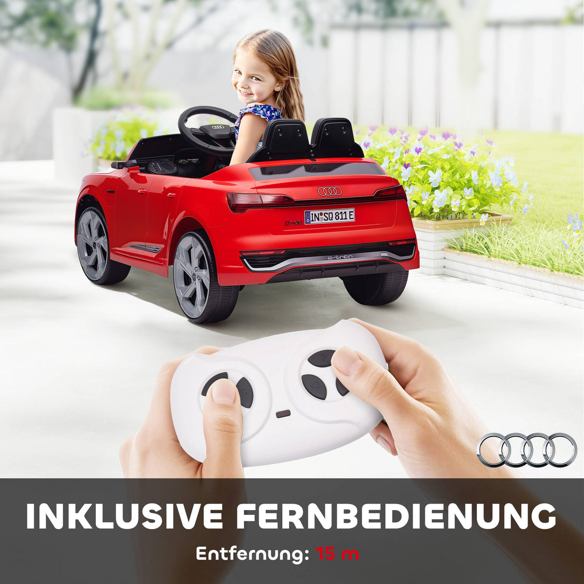 Kids' Electric Car, 12V Audi Q8, Remote, Lights, Music, Red