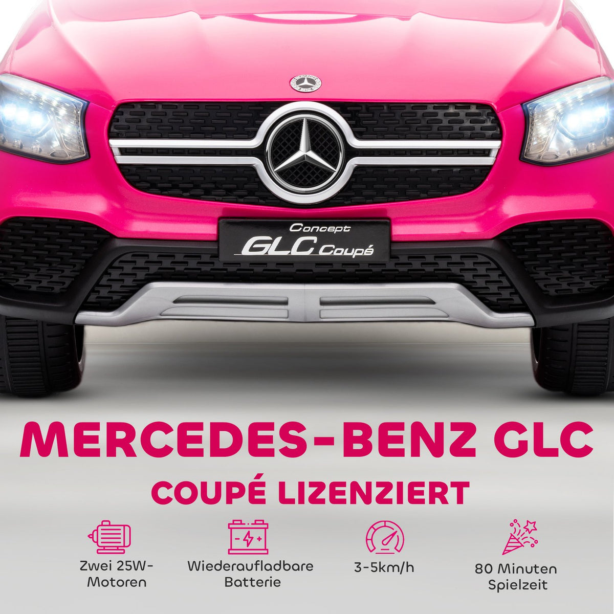 Kids Electric Car, 12V, Remote Control, LED, Music, Pink