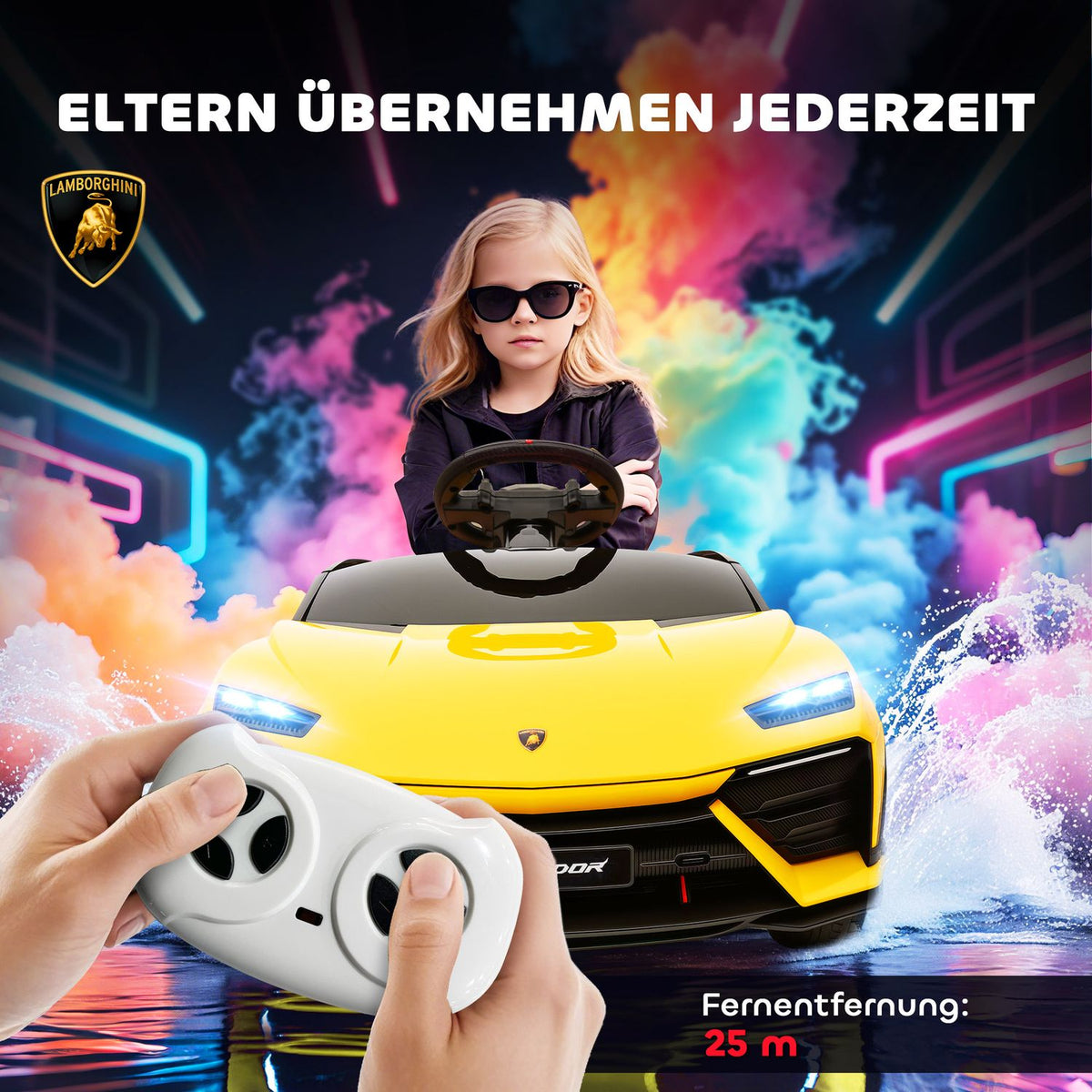 Kids Electric Car 12V with Remote, 2 Motors, Yellow