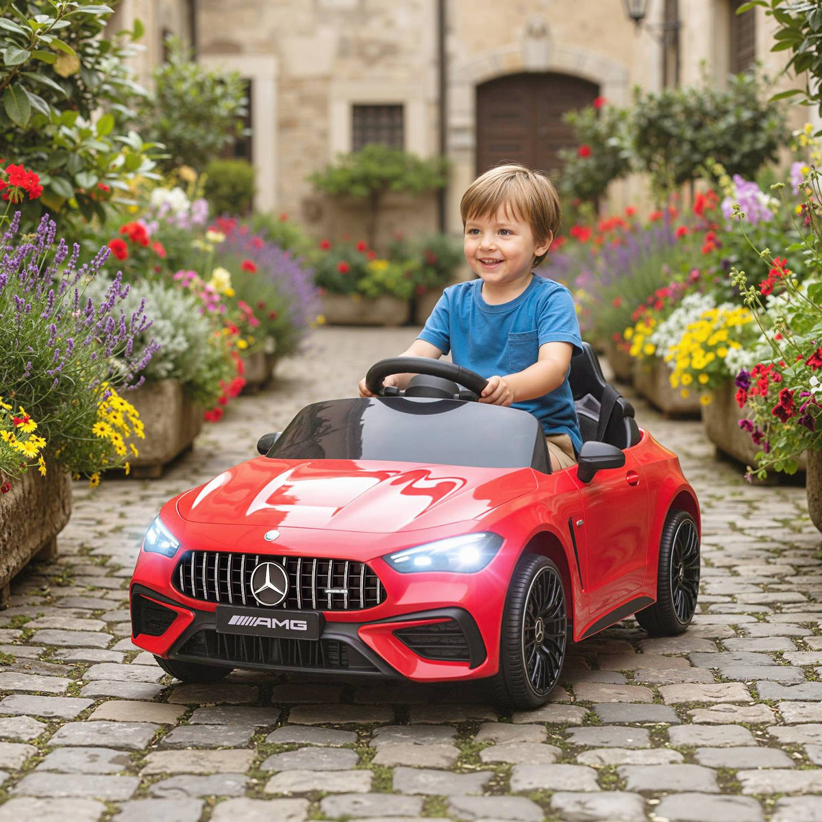 Kids Electric Car, Mercedes Design, 12V, Remote, LED, Red