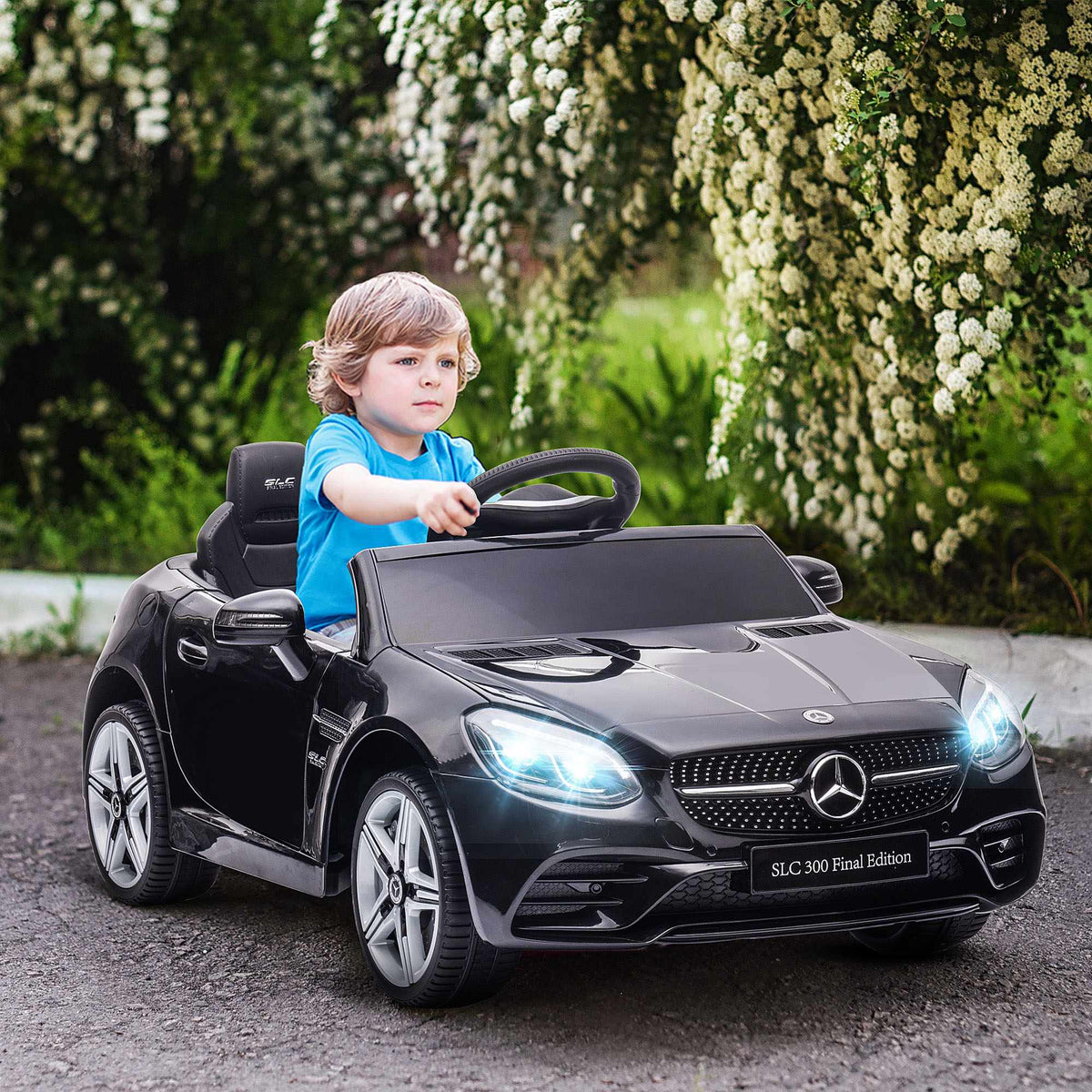 Kids Electric Car with LED Lights, Music, Black, 3-5 km/h