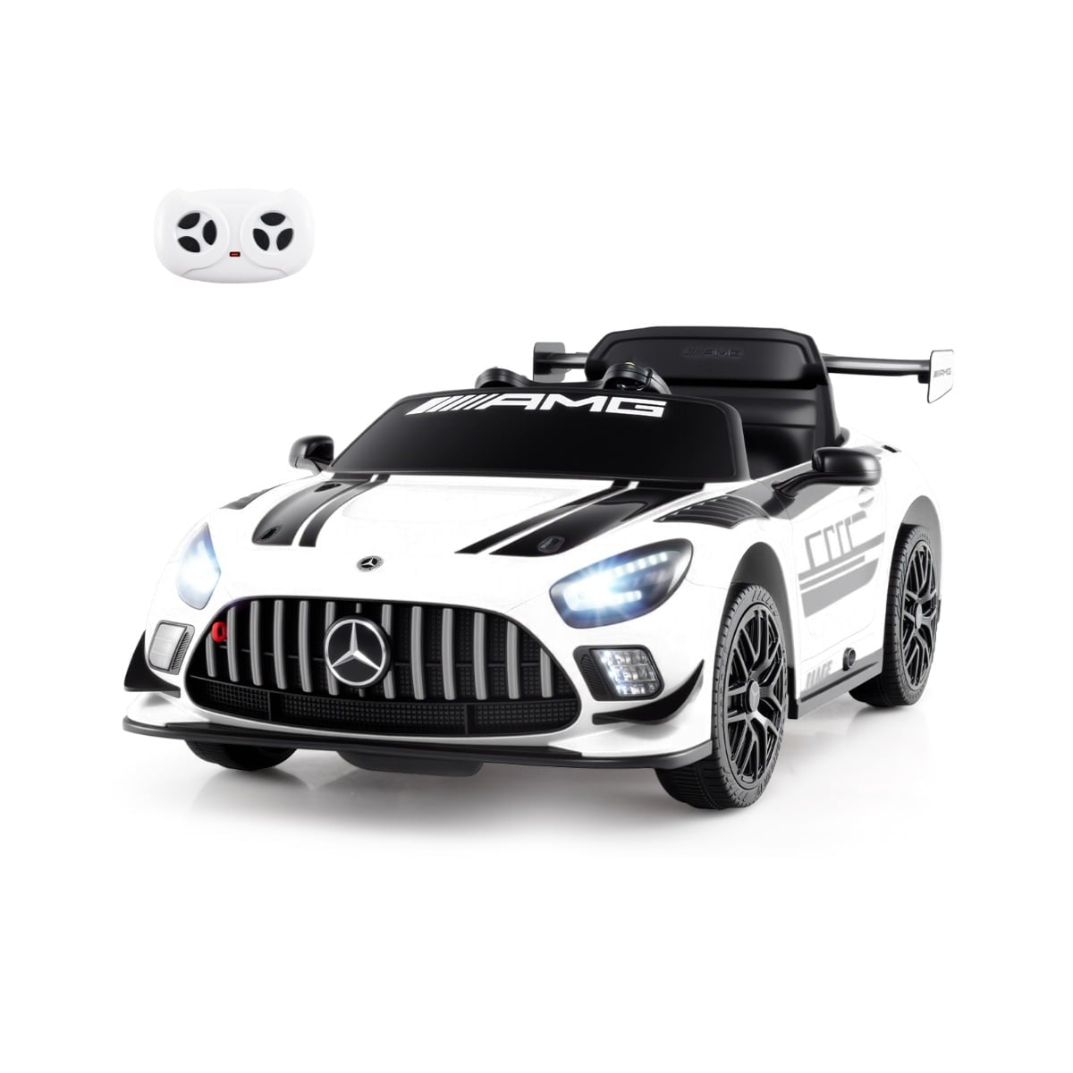 Kids Electric Car with Remote – Mercedes-AMG GT3, 12V, White