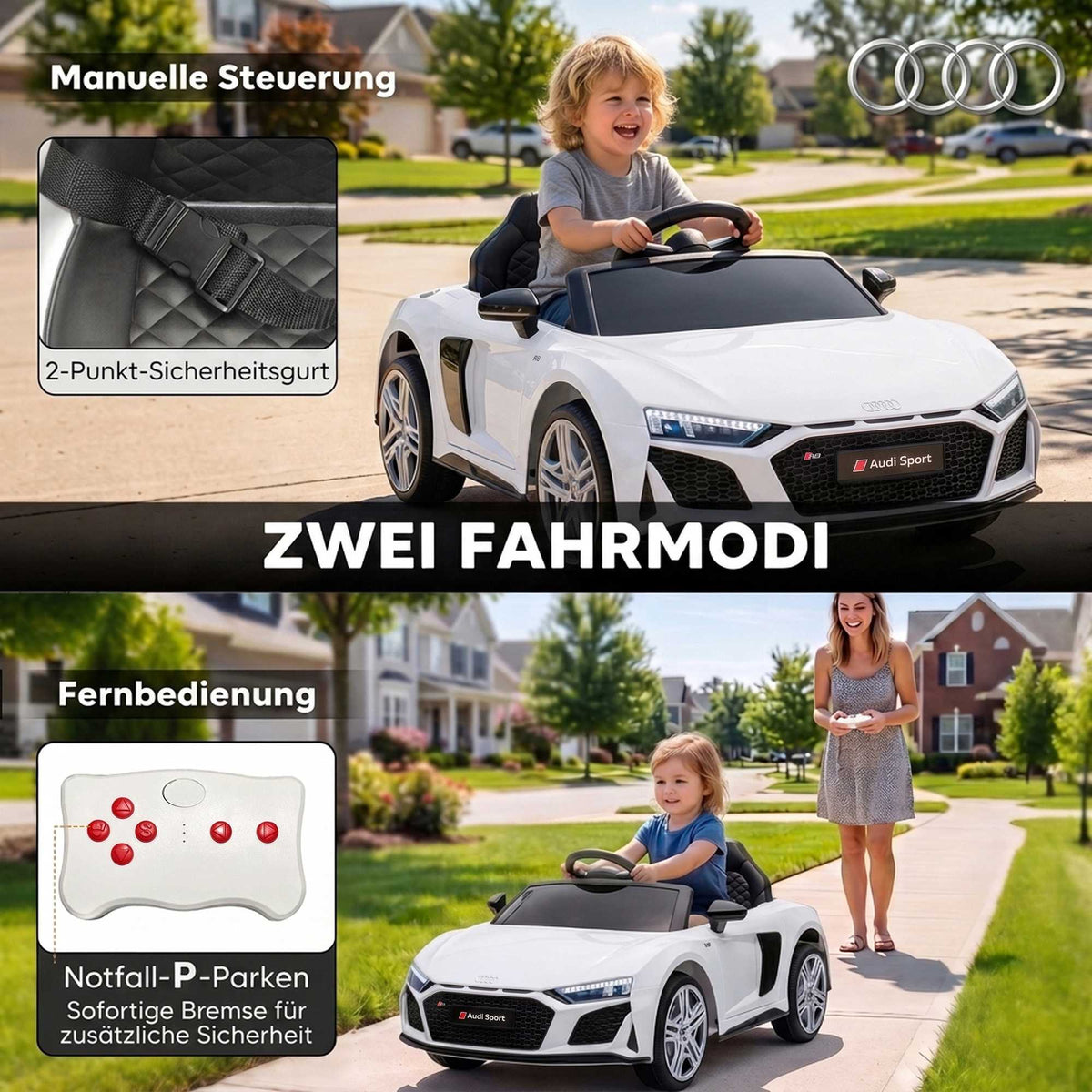 Kids Electric Car with Remote, White, Lithium Battery