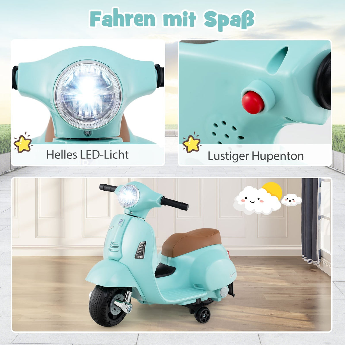 Kids' Electric Motorcycle 6V with LED Headlight, Blue