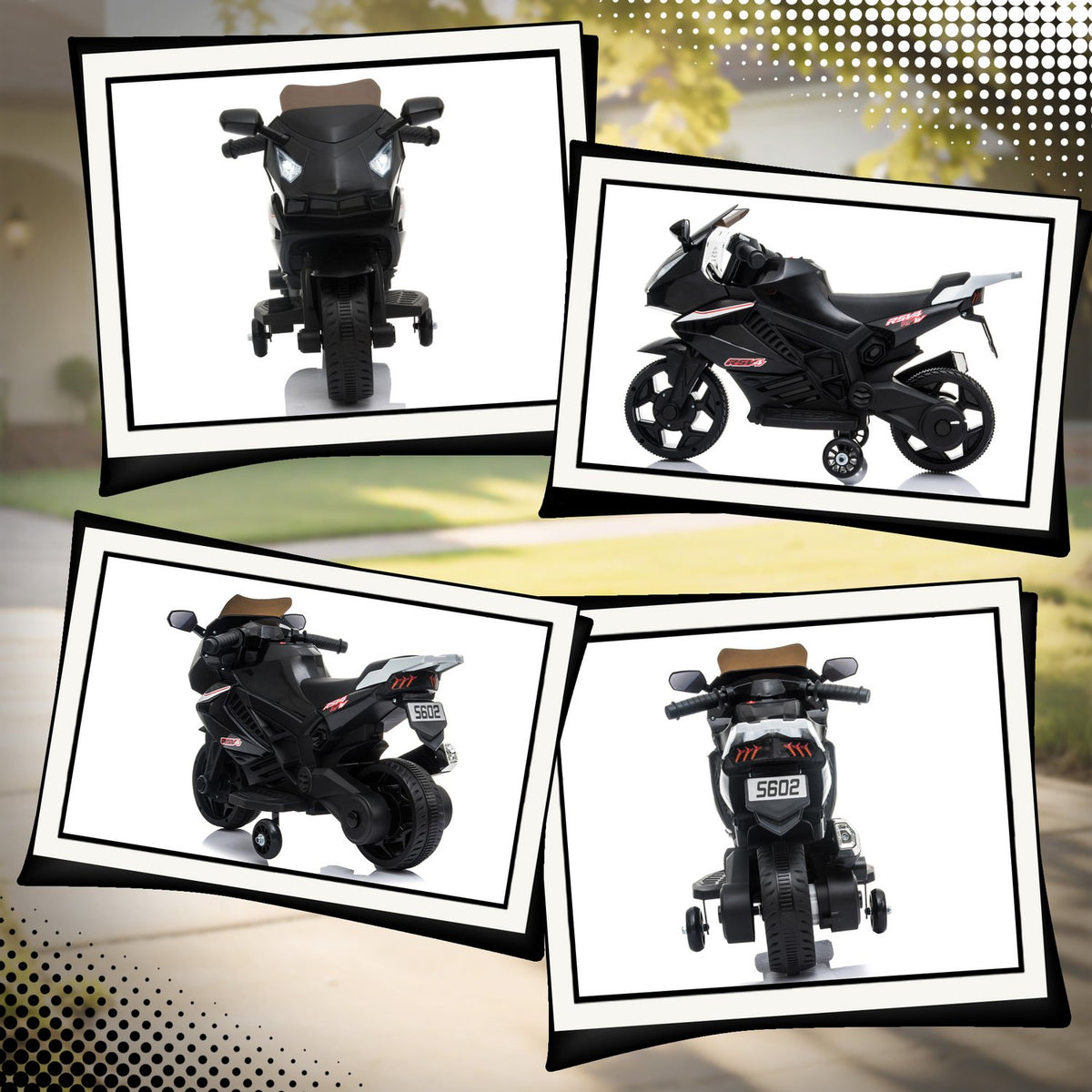 Kids Electric Motorcycle, Horn, Headlights, Music, Black